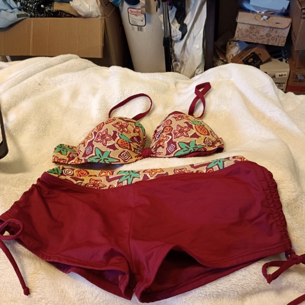 Women Burgundy Bikini Set Size 10 44L By Rae